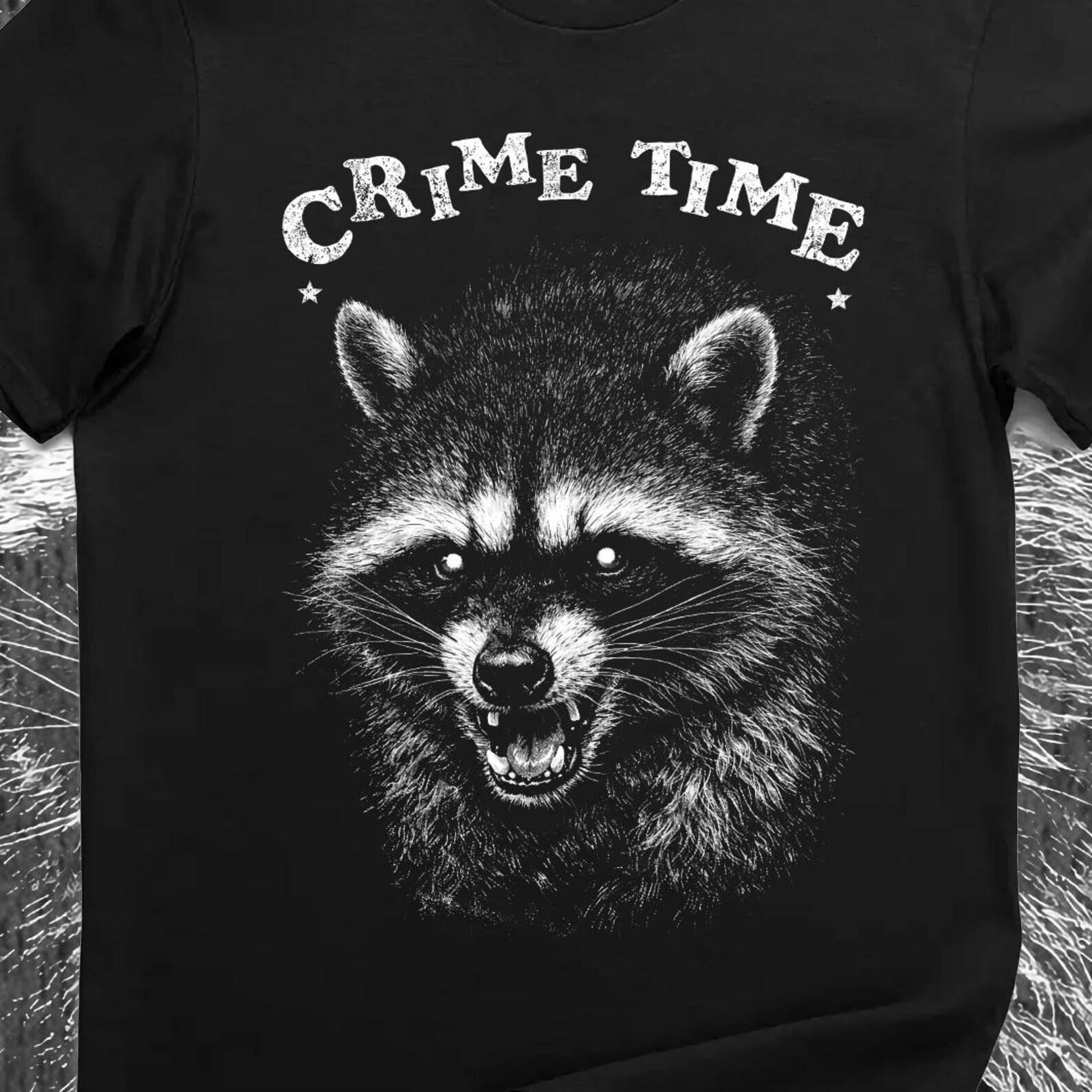 Crime Time Funny Raccoon T-Shirt Trash Panda Meme Tee S