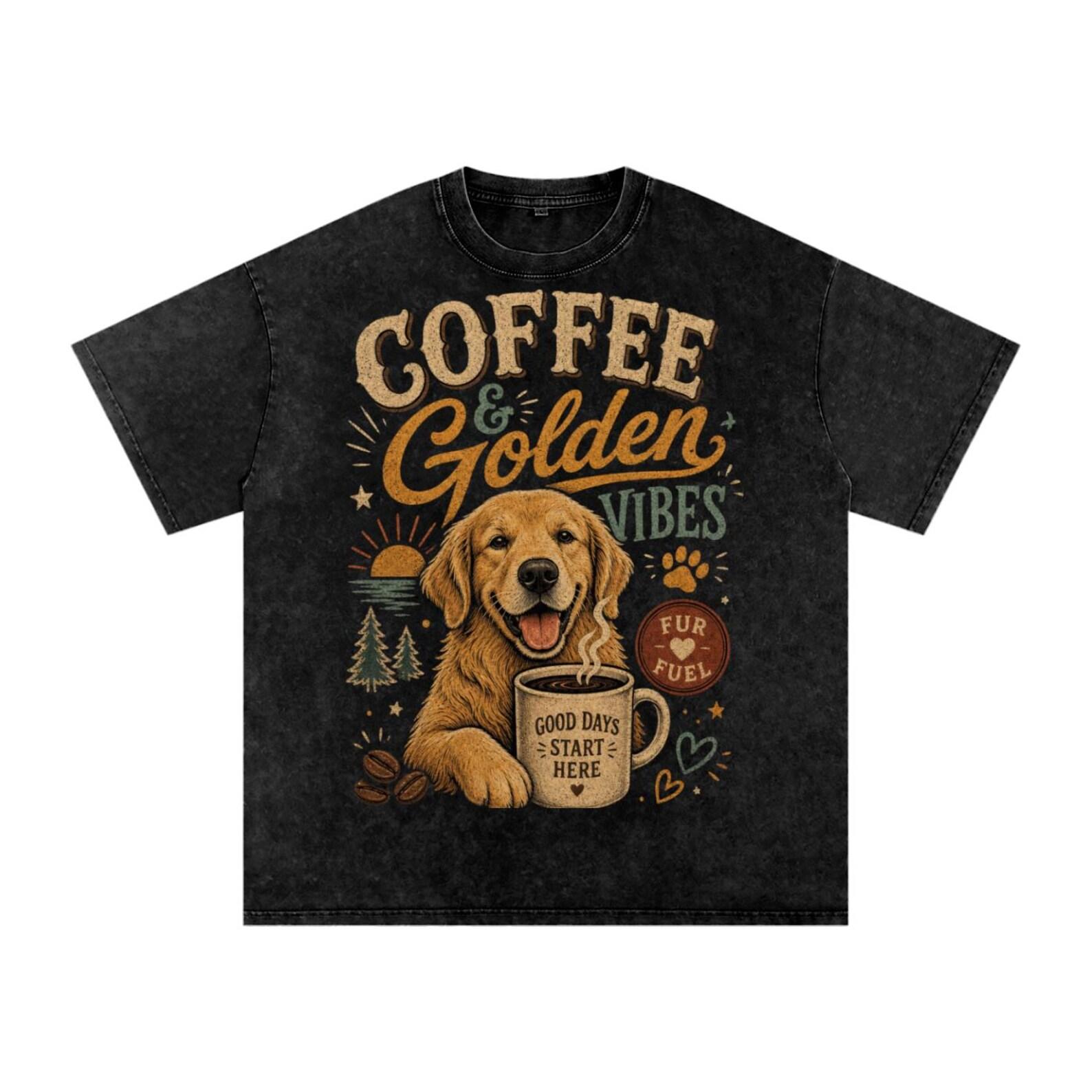 Coffee & Golden Retriever Vibes Graphic Tee Retro Vintage Style S