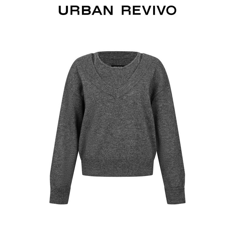 UR Women's Heather Grey Faux Two-Piece Knit Sweater