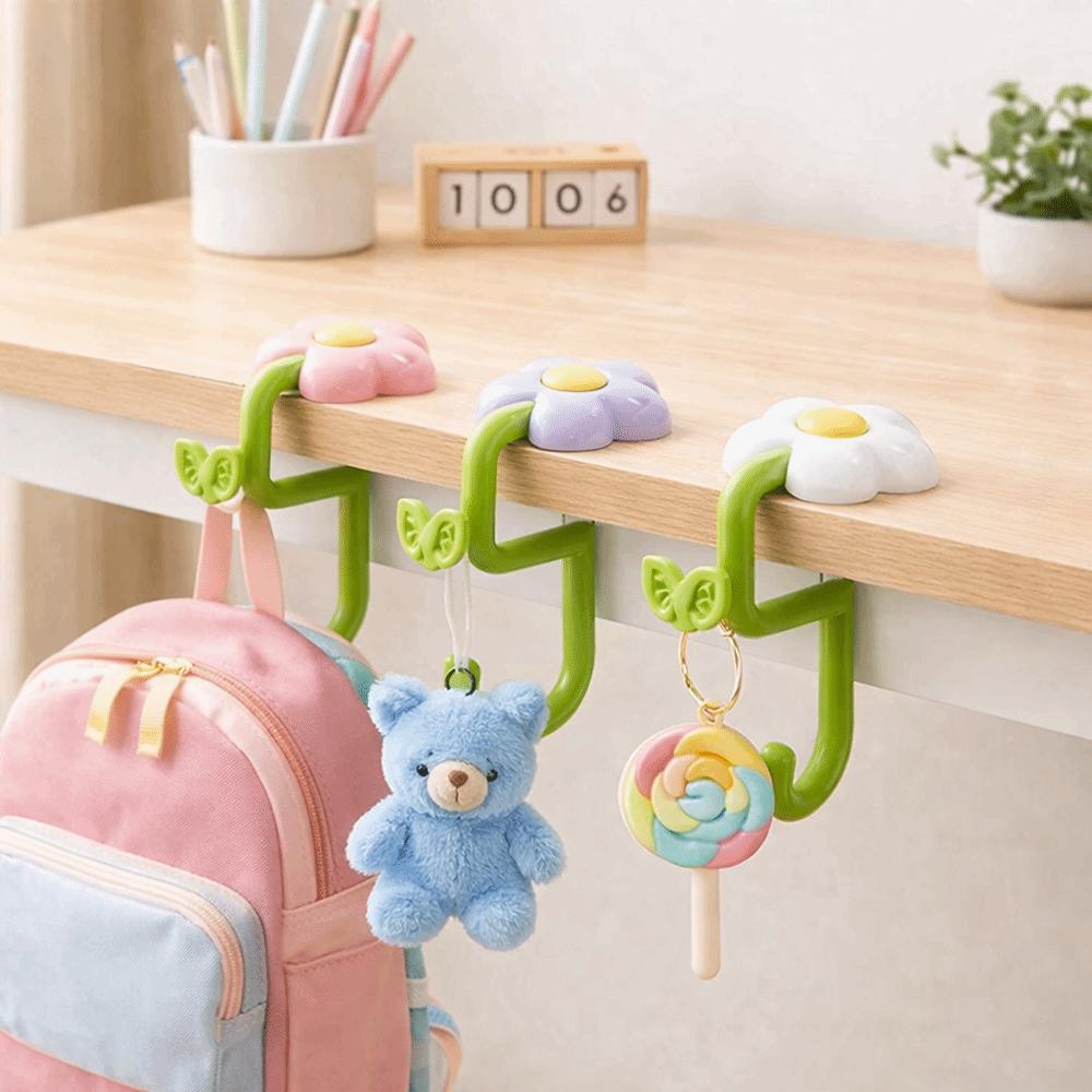 Plastic Flower Shaped Desk Hook No Drill Desk Edge Hook Cute Desktop Storage Hook  for Home