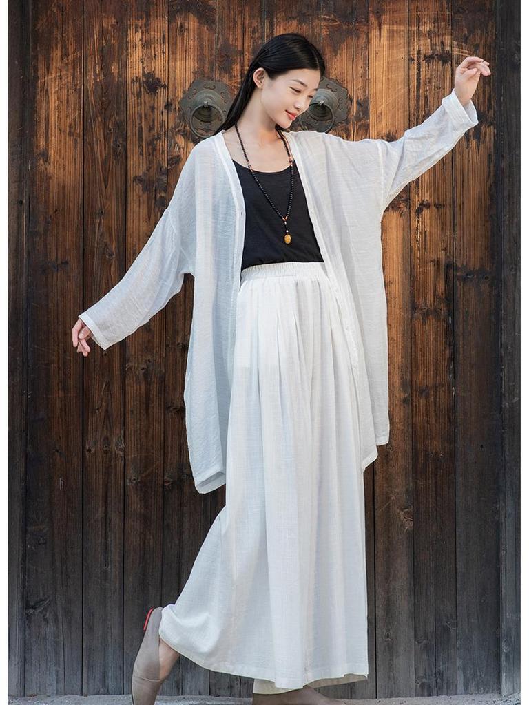 Women's Lightweight Cotton-Linen Wide-Leg Pants for Yoga and Meditation