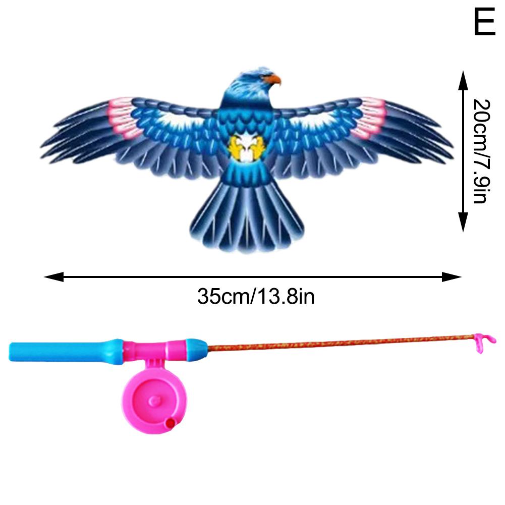Children Kite Toy Cartoon Eagle Foldable Mini Plastic Toys Kite Hand Brake Fishing Rod Butterflies For Kids Outdoor Toy For Fun
