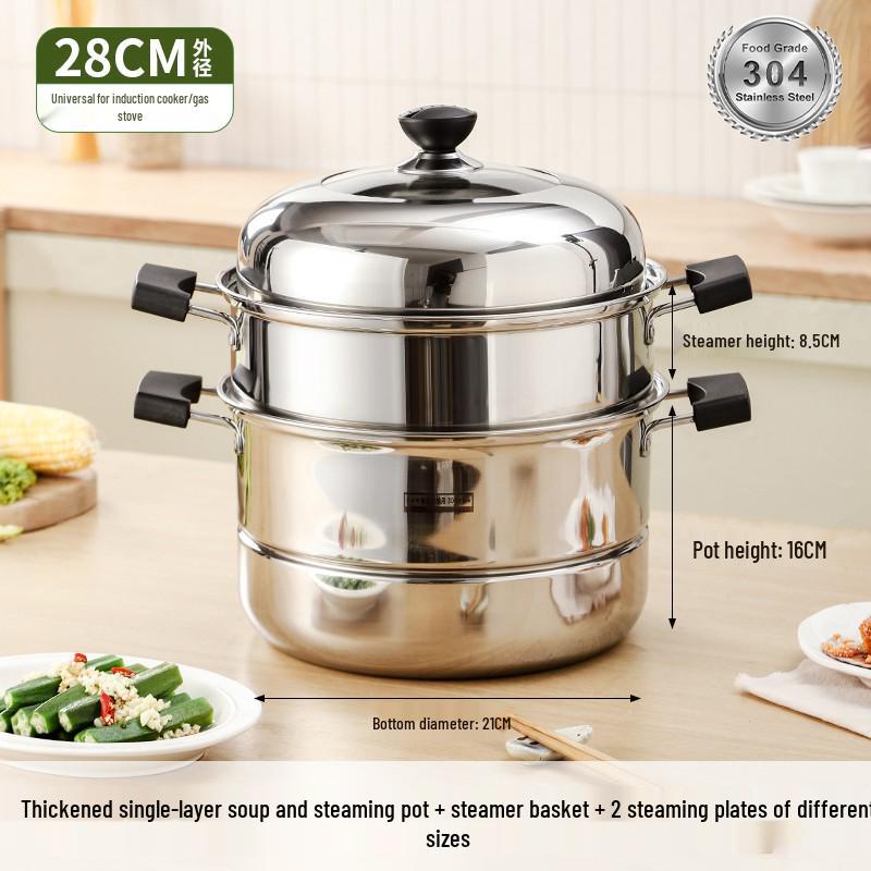 Large Capacity Stainless Steel Steamer Pot, Single & Double Layer, Multi-purpose for Induction & Gas Stoves, Ideal for Steaming Mantou.
