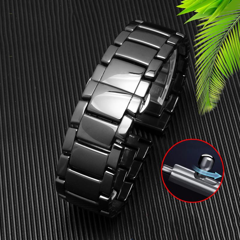 Für Armani AR1507/AR1509/AR1499/AR1895 Helle Oberfläche Zubehör schwarzes weißes Keramik-Armband matt Schnellverschluss-Armband 22mm