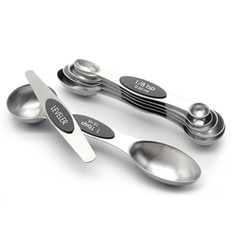 LMETJMA 7pcs/set Magnetic Measuring Spoons Set with Leveler Stainless Steel Double-Sided Measuring Spoons Set for Cooking Baking