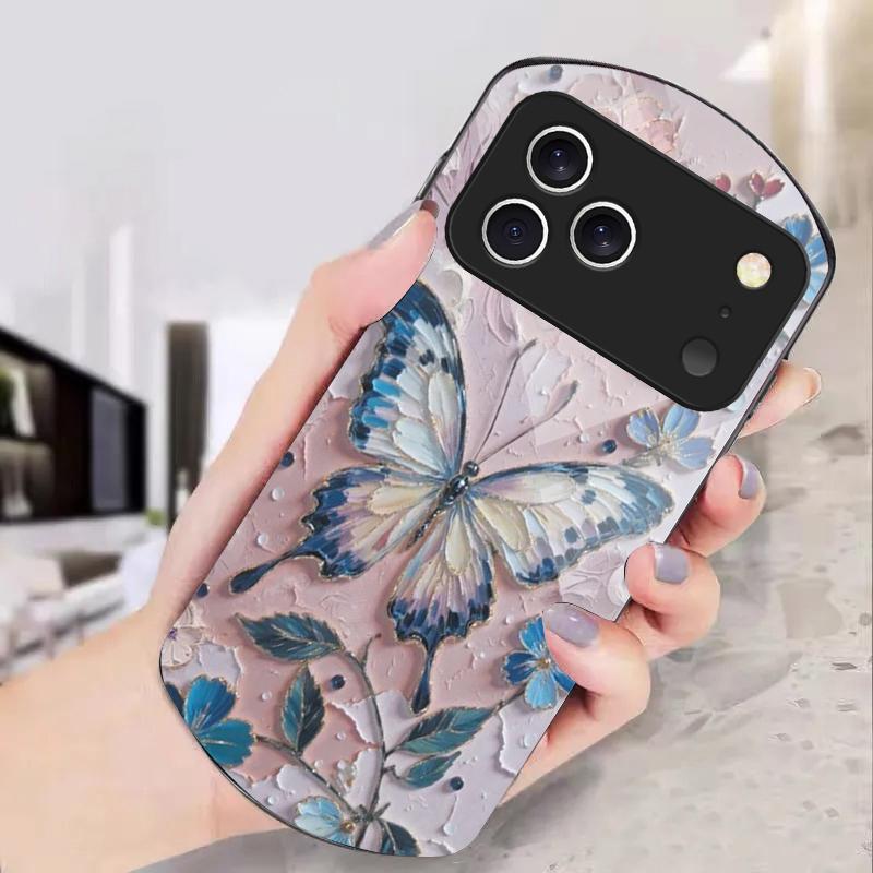 Elegante roze vlinder Voor iPhone 17 Air 16 15 14 Pro 13 Plus 12 mini 11 Pro Max XR X 7 8 Elliptische Gehard Glazen Telefoonhoes