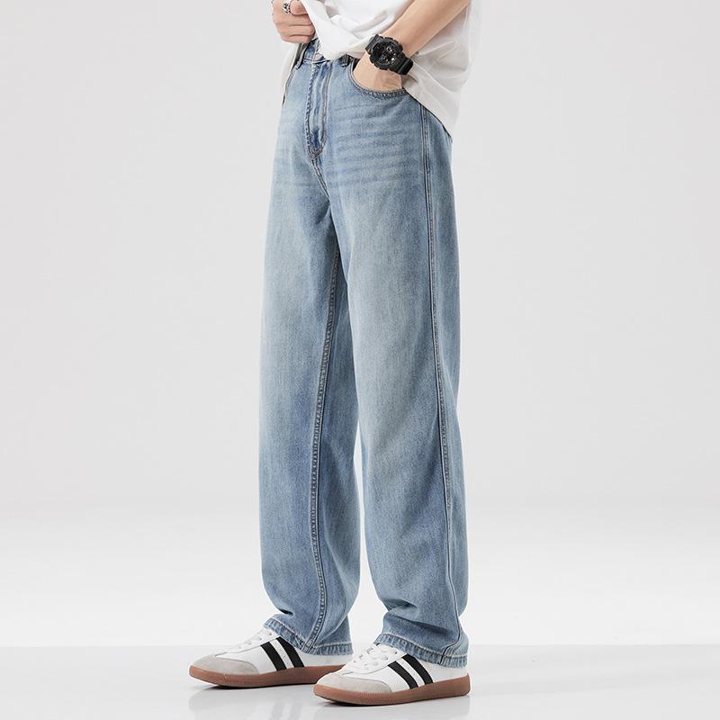 Spring and Summer Silk American High Street Loose Straight Versatile Jeans