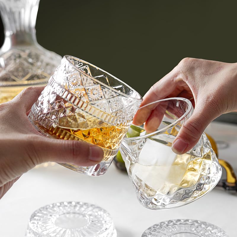 Lazysong Rotating Whiskey Glass with Coaster, 254ml, Perfect for Solo Drinks, Whiskey, Brandy, or Wine (XZVSK660-FG)