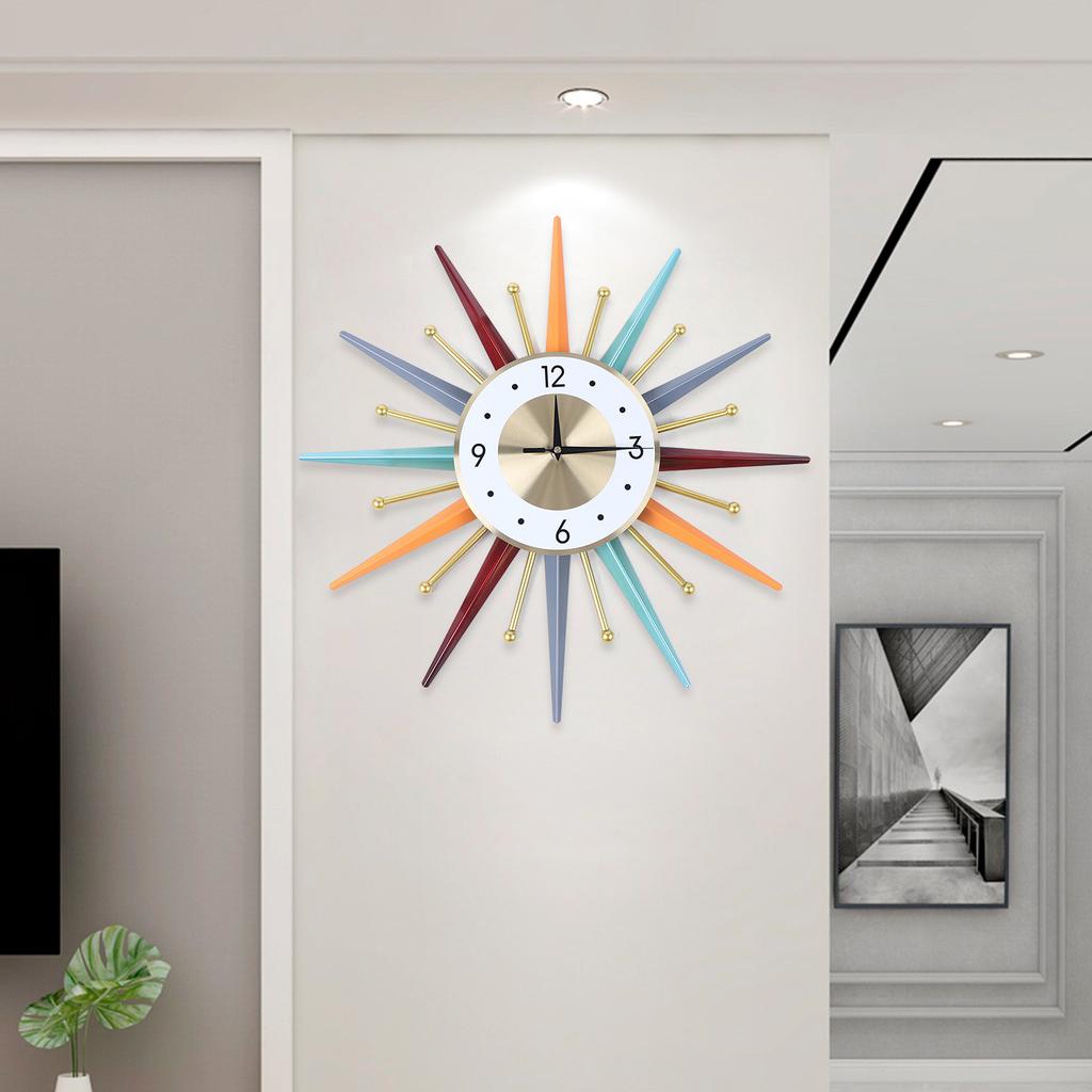 22 Inch Sun-Shaped 12-Hour Time Display Wall Clock - Modern Colorful Iron & Aluminum Battery Operated Wall Decor for Living Room