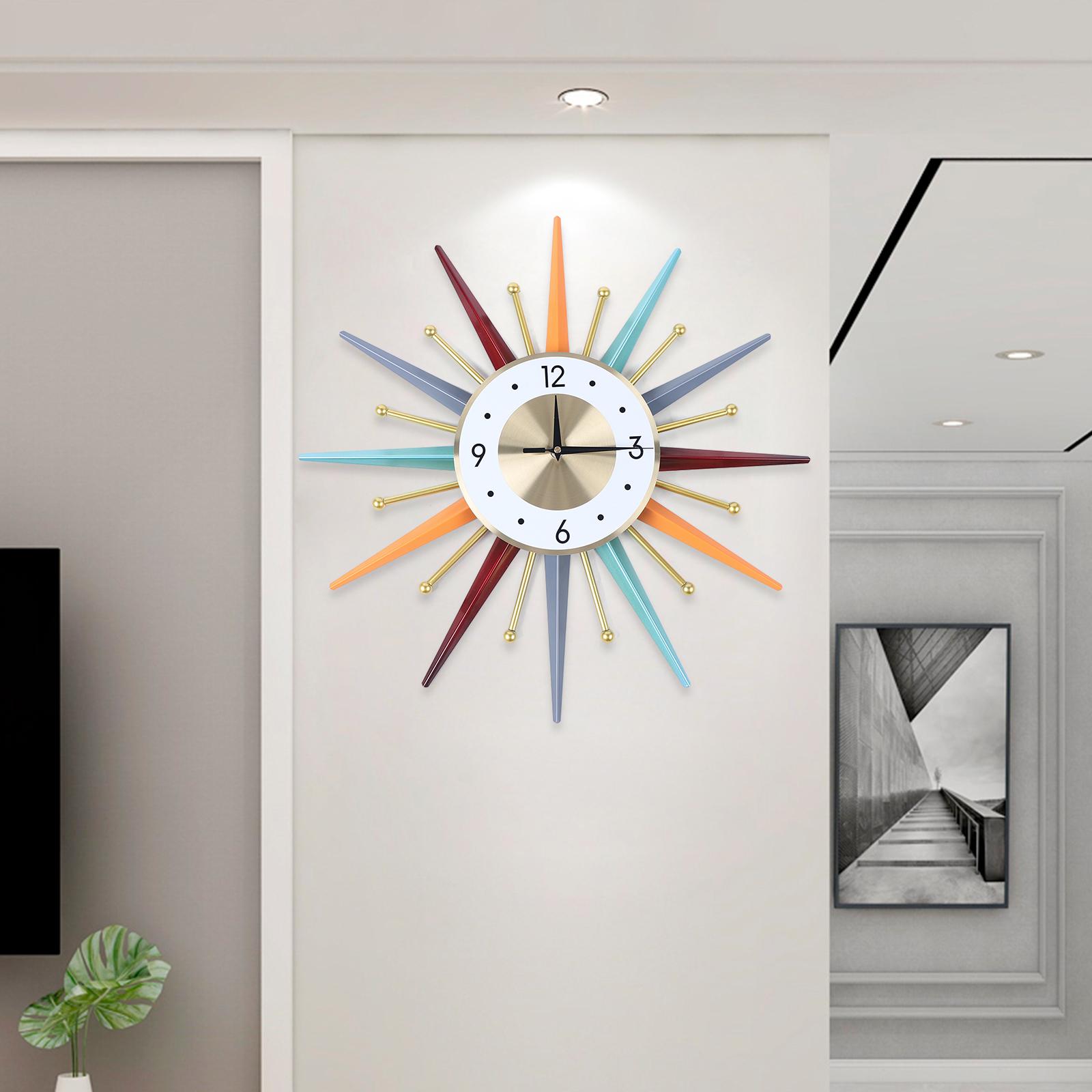 

22 Inch Sun-Shaped 12-Hour Time Display Wall Clock - Modern Colorful Iron & Aluminum Battery Operated Wall Decor for Living Room