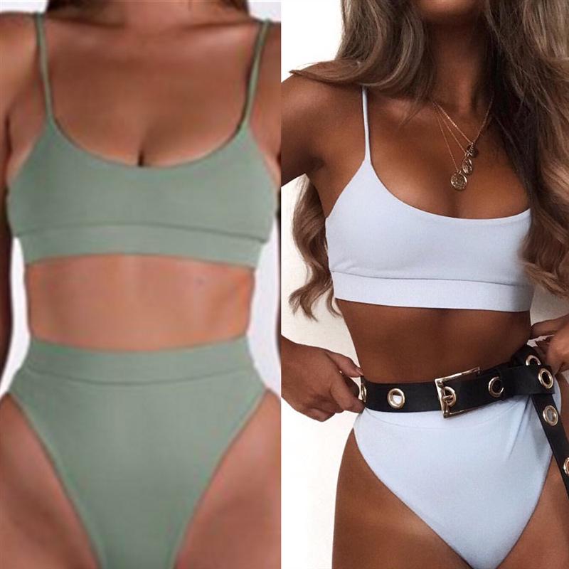 High Waist Bikinis Women Swimsuit Solid Bandeau Swimwear Bikini Set Bathing Suit High Waist Bikinis Women Swimsuit Solid Bandeau Swimwear Bikini Set Bathing Suit