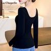 La Chapelle Women's Premium Cotton Double U-Neck Long Sleeve Top