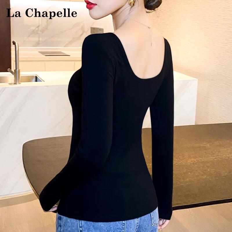 La Chapelle Women's Premium Cotton Double U-Neck Long Sleeve Top