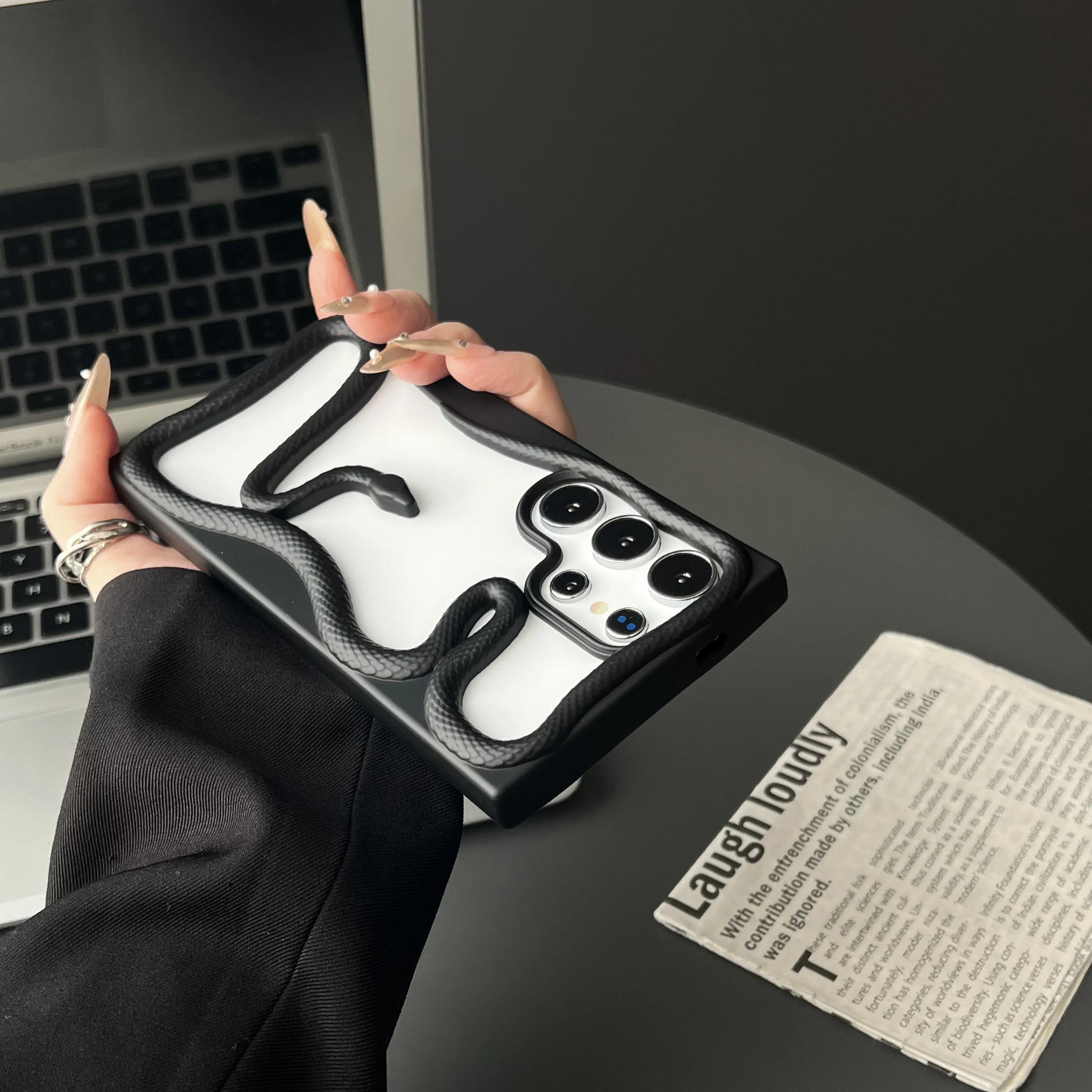 

Роскошный чехол с 3D-змеей с гальваническим покрытием для Samsung Galaxy S25 S24 S23 FE S22 Ultra, мягкий силиконовый, с теплоотводом, противоударный For Samsung S22