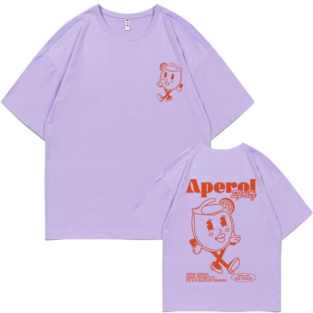 Funny Aperol Spritz Cocktail Graphic Tshirt Men Women Cute Vintage Cartoon Oversized T-shirts Men's Casual 100% Cotton Tee Shirt