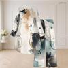 Women Plus Size Round Neck Long Sleeve Printed High Low Top Wide Leg Pants Two Piece Set