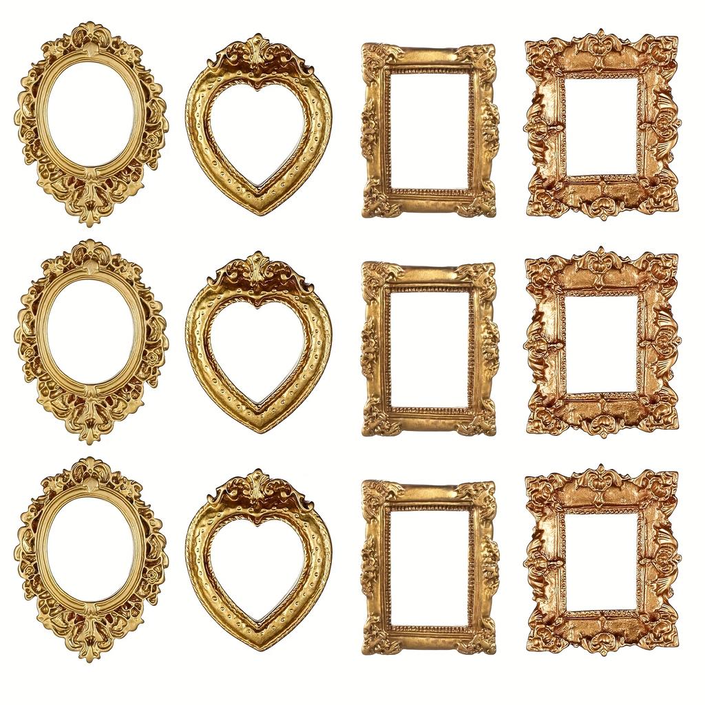 12pz Mini Cornici per Foto Vintage Barocche Dorate Resina Vetrine Matrimonio Natale Cornici Esposizione Foto Decorazione Casa