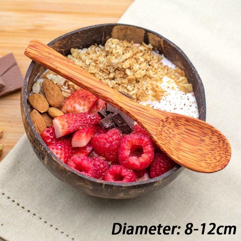 Handcrafted Coconut Bowl Set, Reusable Wooden Spoon & Coconut Shell Bowl for Daily Use