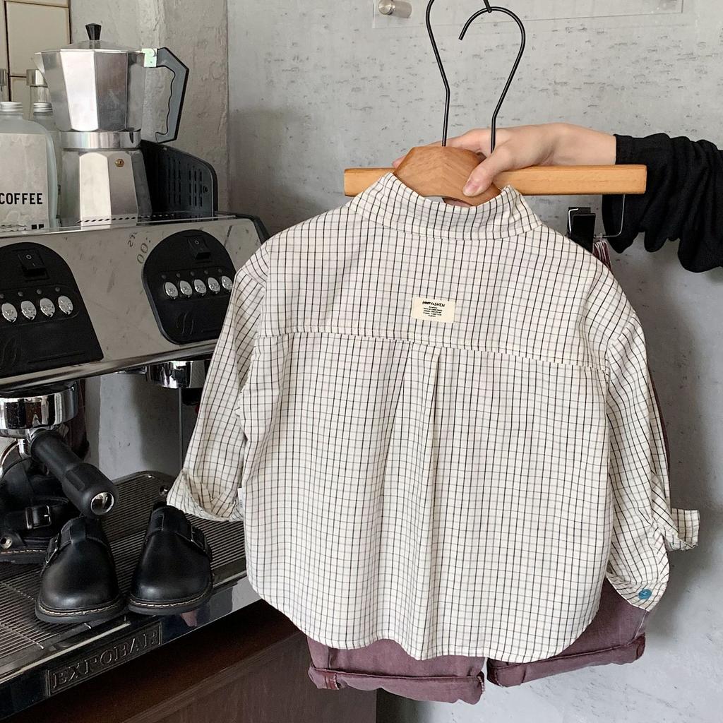 Children'S Shirts Spring New Korean Boys Plaid Long-Sleeved Student Shirts Cotton Autumn Clothes