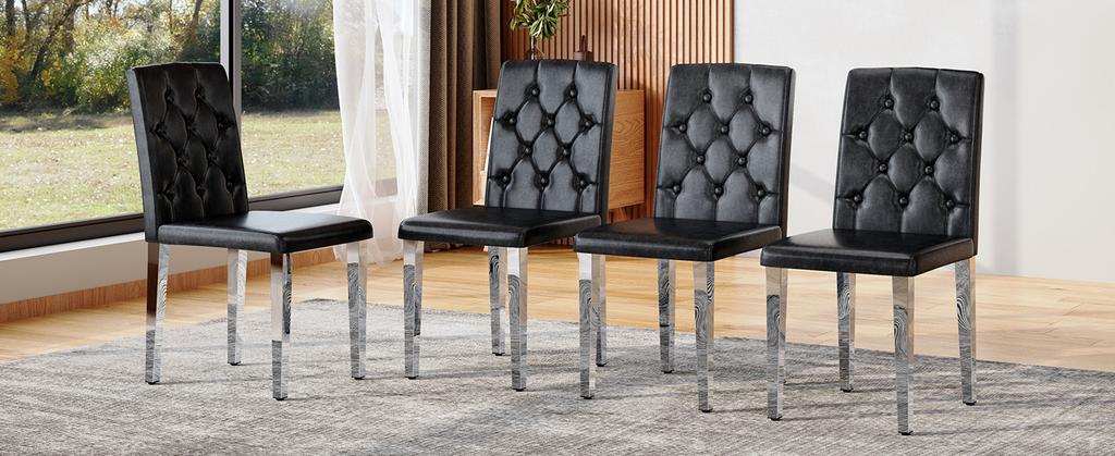 Set of 4 Dining Chairs In Black with High-Gloss Silver – Light Luxury, Silver-Colored Metal Legs for Versatile Combination Options
