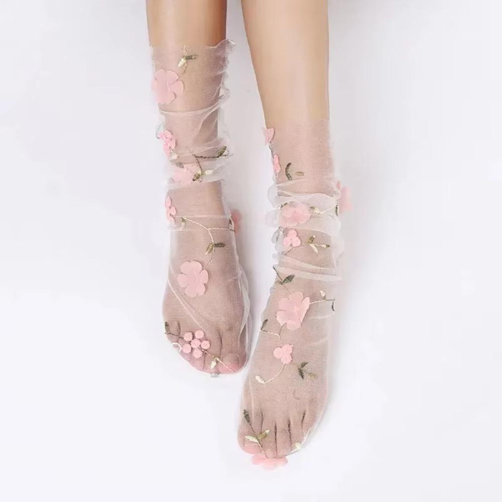 Breathable Tulle Socks Transparent Long Socks Sweet Lace Socks  Women Girls