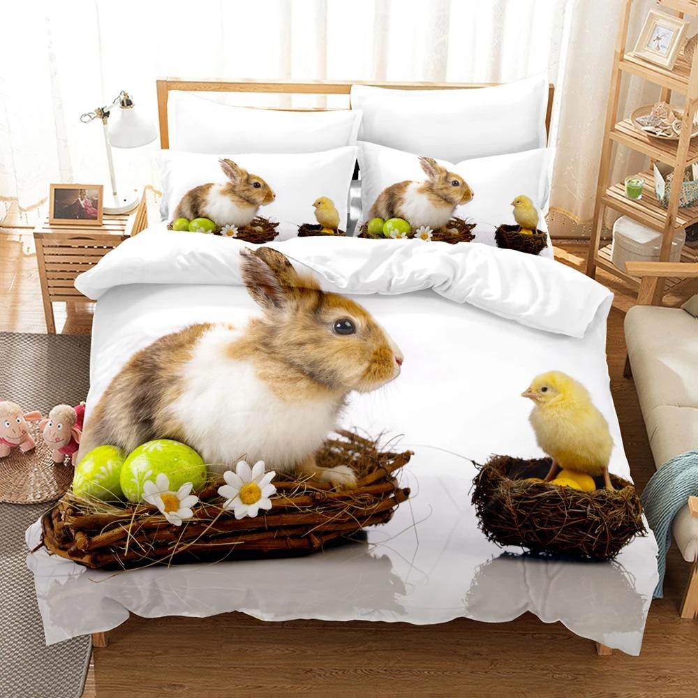 3D The Rabbit Bedding Sets Duvet Cover Set With Pillowcase Twin Full Queen King Bedclothes Duvet Cover