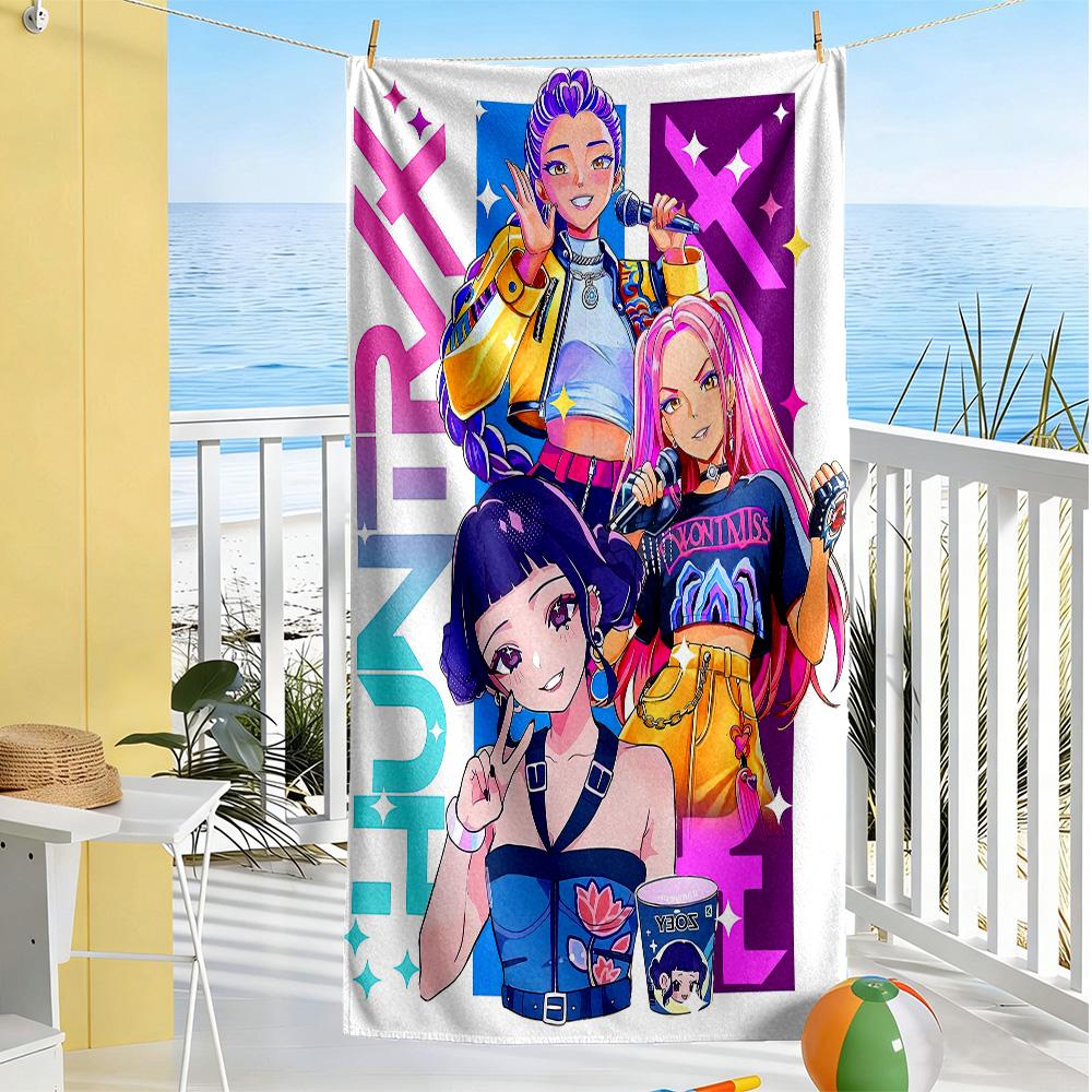 Kpop Demon Hunter Girls Beach Towel High Absorbency & Quick-Dry Comfortable Lightweight Suitable for Swimming, Gym, Camping, Yoga Vacation