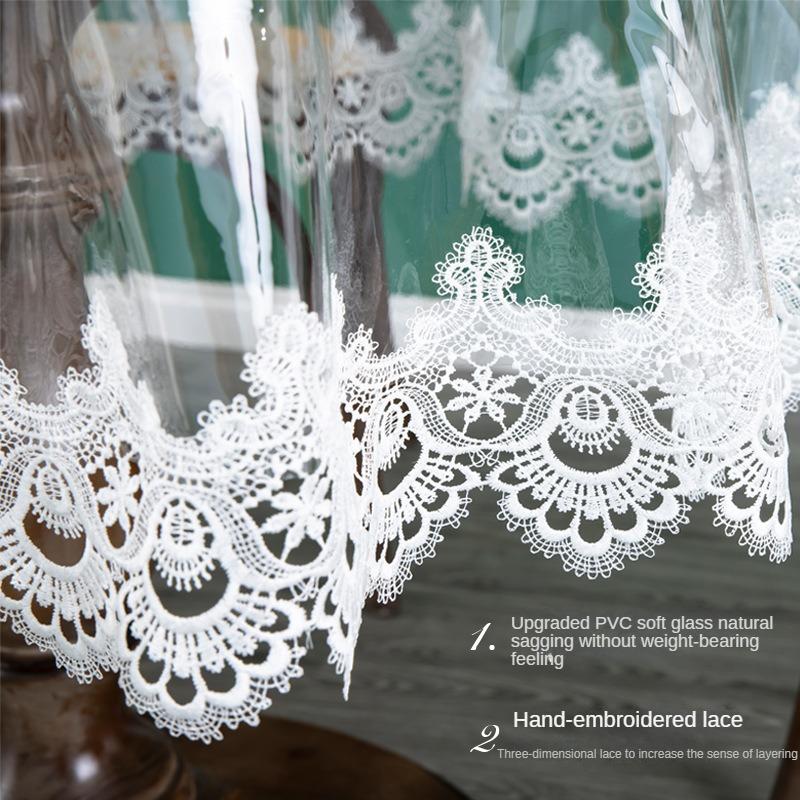 PVC Transparent Embroidered Lace Tablecloth with Drooping Soft Tablecloth Household Round Table TableclothTable Cloth Waterproof