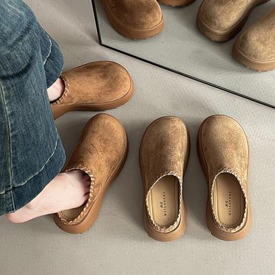 Simple and Comfortable Retro Girls Thick-soled Bag Head Drag Autumn Niche Outdoor Wear Fashion Casual Shoes Wedge Heel Bag Head Slippers