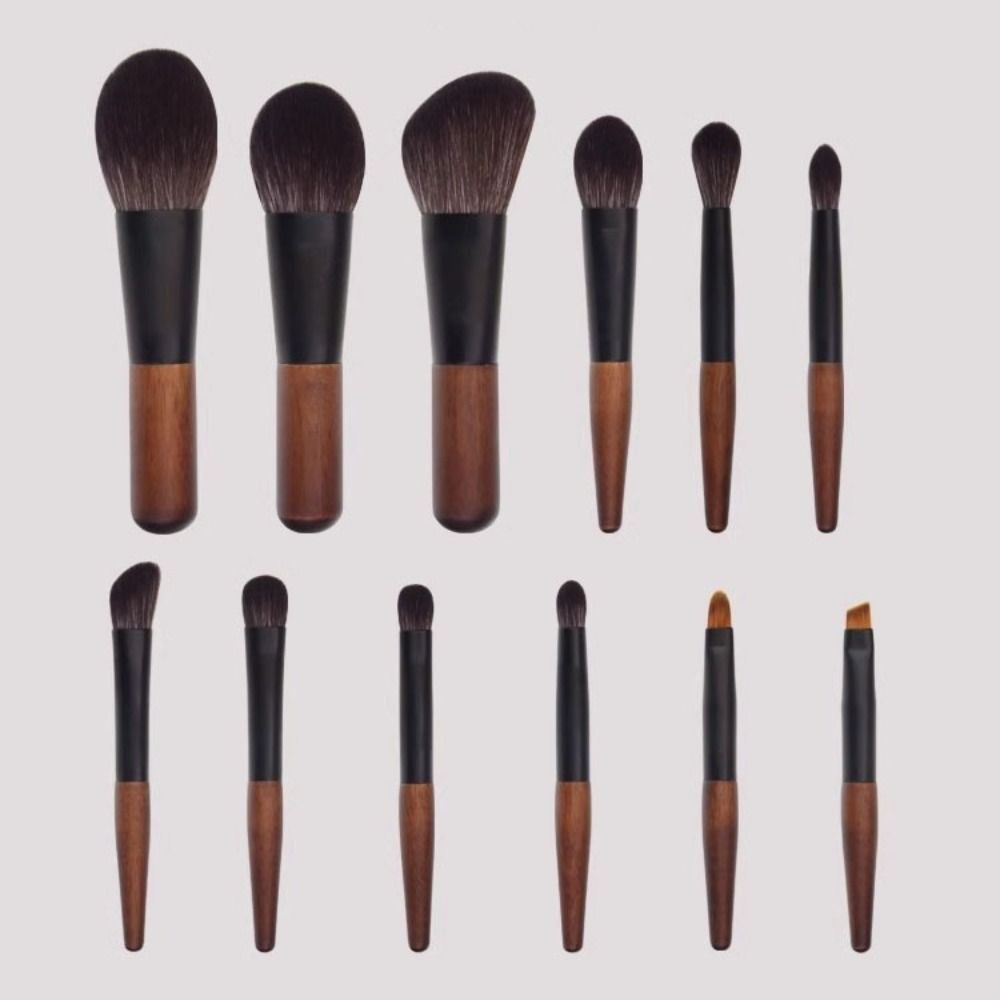 12Pcs Compact Mini Makeup Brush Set Wood Handle Eyeshadow Make Up Kit Lip Liner Brush Set  Travel