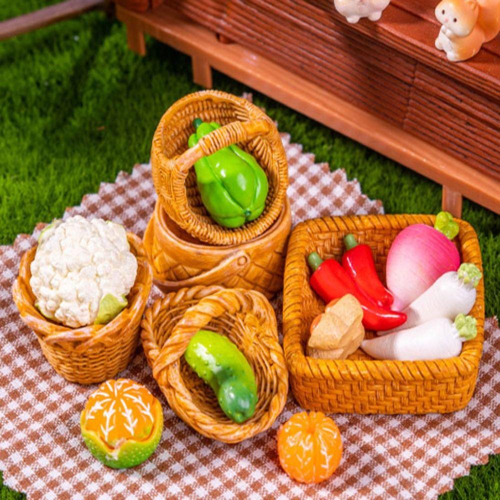 2pcs Mini Fruit Vegetable Food Storage Basket Cute Dolls Miniature Decoration