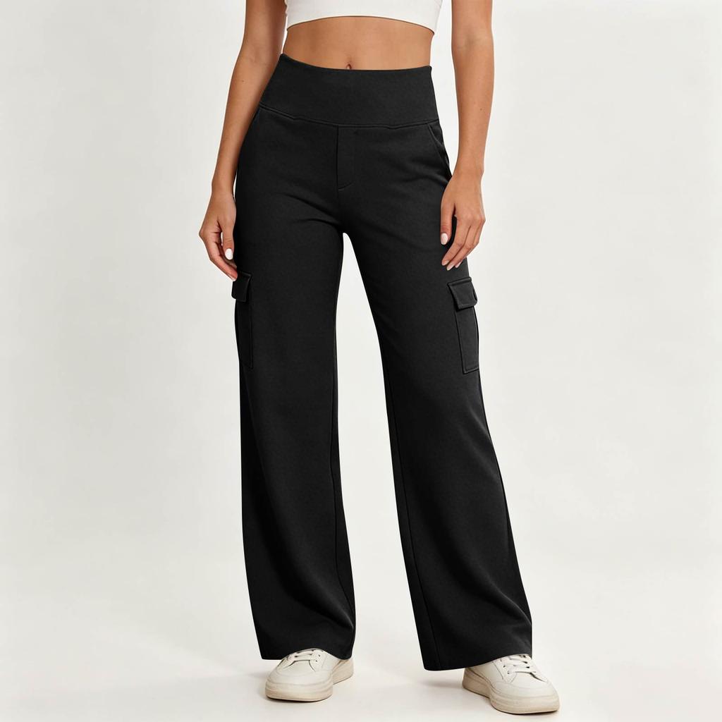 High Waist Stretch Cargo Pants for Women Wide Leg Yoga Work Trousers with Pockets for Casual Business Travel Wear