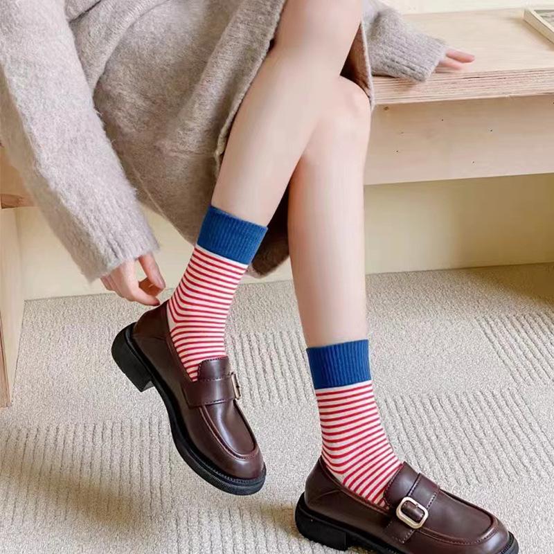 Striped Socks for Women In Spring and Autumn, Mid-calf Striped Stack Socks, Retro Ins Trendy Autumn and Winter Long Socks