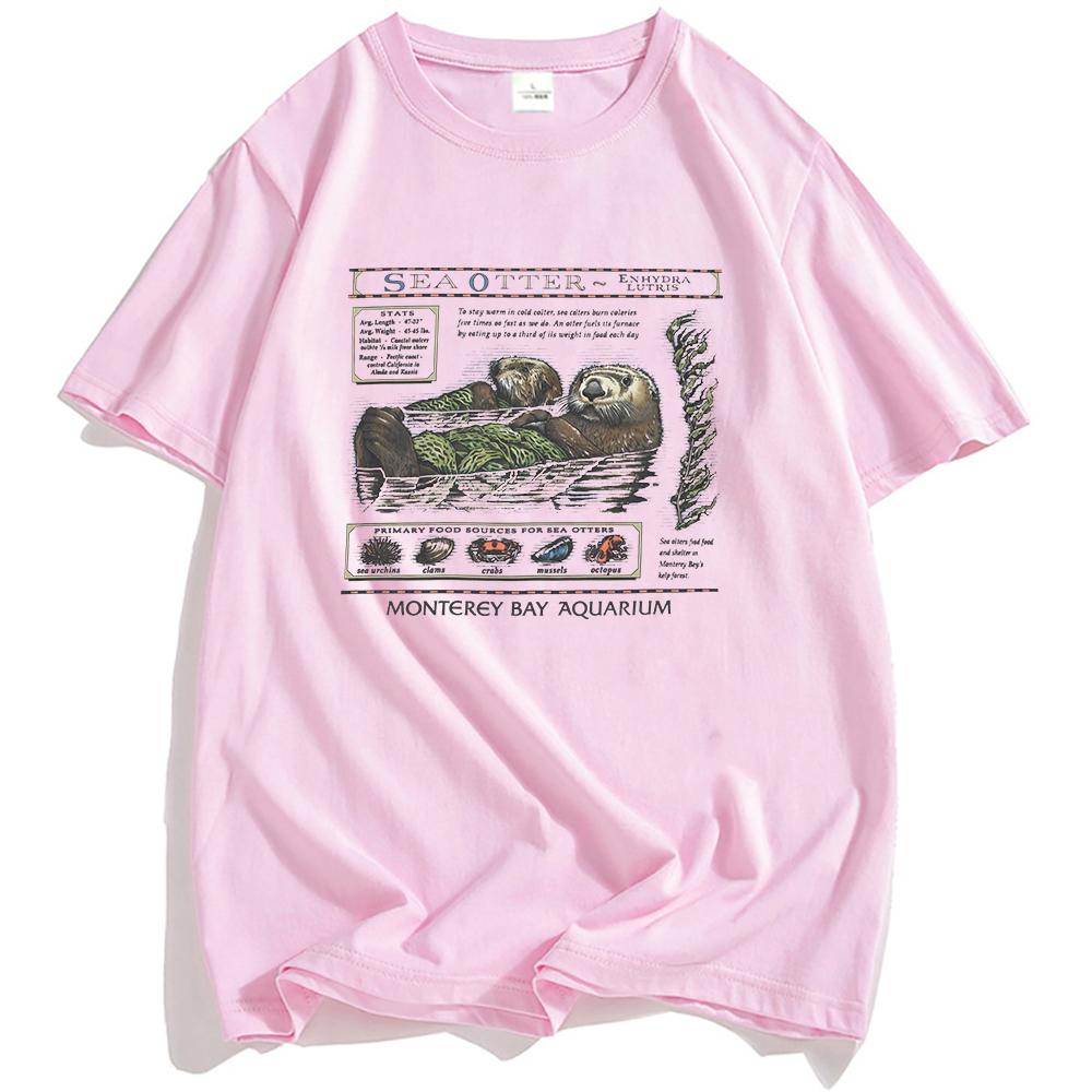 Sea Otter Monterey Bay Aquarium T-Shirt Short Sleeve Cotton Loose Tshirts Cartoon Graphic Printed Tees Unisex Streetwear