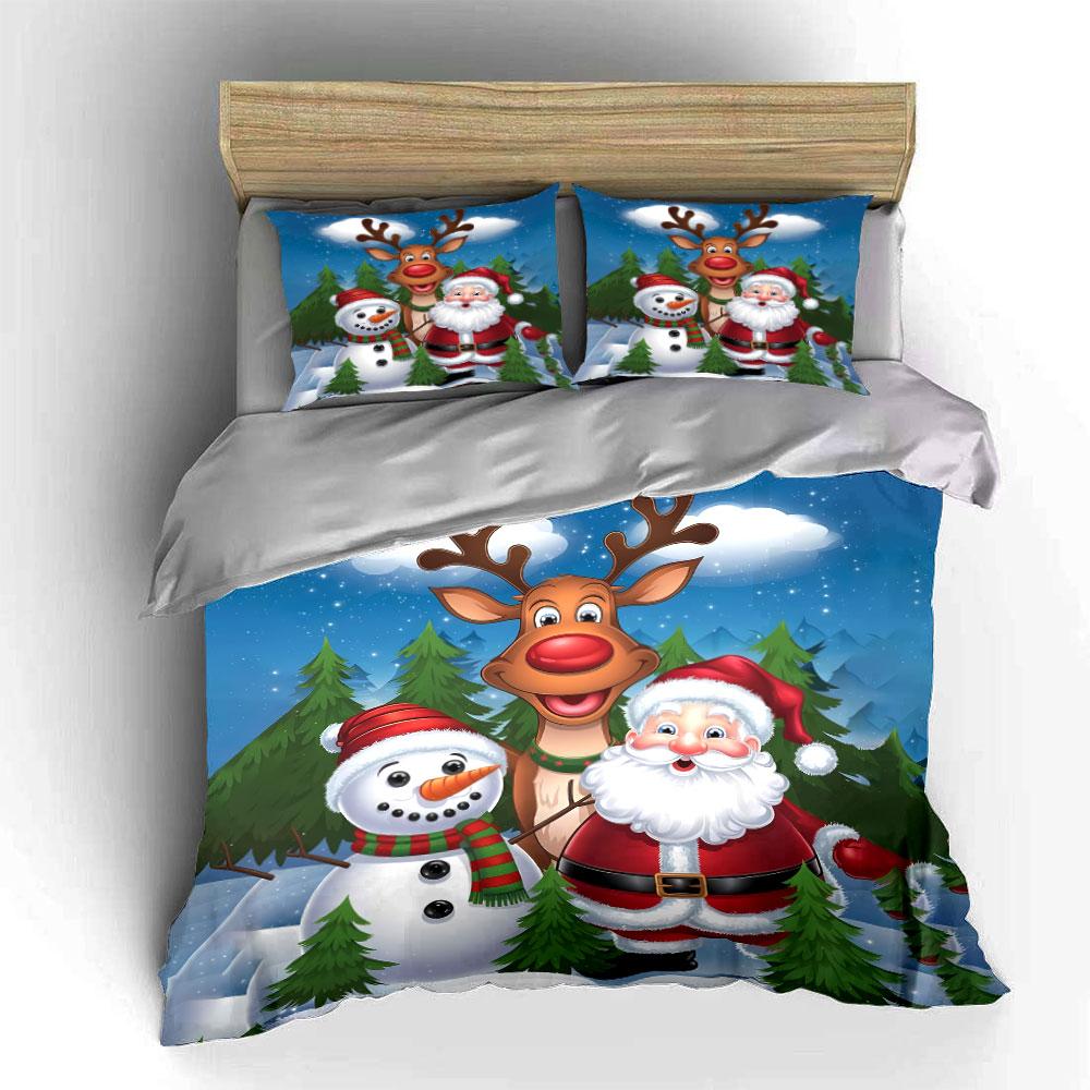 Weihnachtsmann, Schneemann und Rentier Bettwäsche Bettbezug Set Bettbezug Kissenbezüge  (1*Bettbezug 2*Kissenbezüge, ohne Bettdecke)