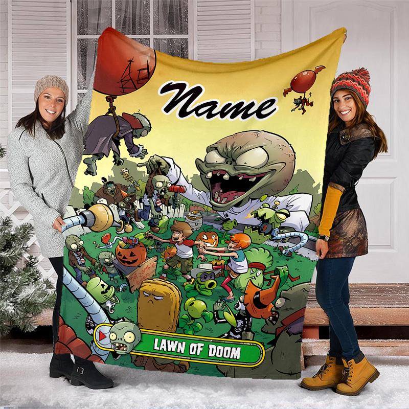 Customizable Plants vs. Zombies Throw Blanket – Personalized Name, All-Season Cozy Snug Blanket, Machine Washable, Personalized Blanket