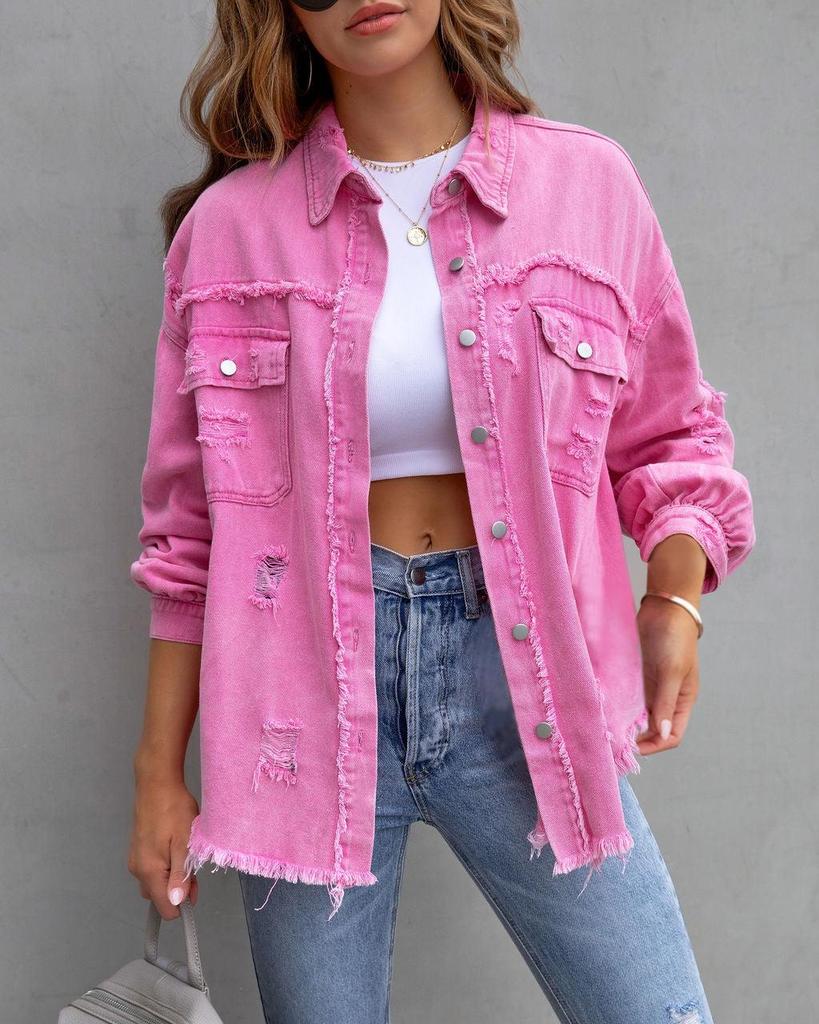 New 2023 Women's Autumn/Winter Denim Cardigan - Solid Color, Single-Breasted Turn-Down Collar Shirt Jacket