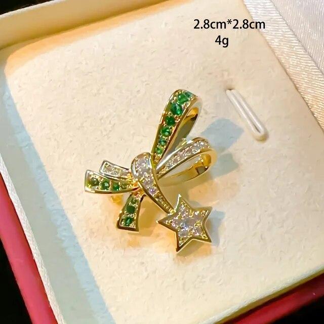 Korea Simple Geometry Square Zircon Small Flower Brooches Elegant Temperament  Bow Snowflake Dress Accessories Pins Girls Gifts