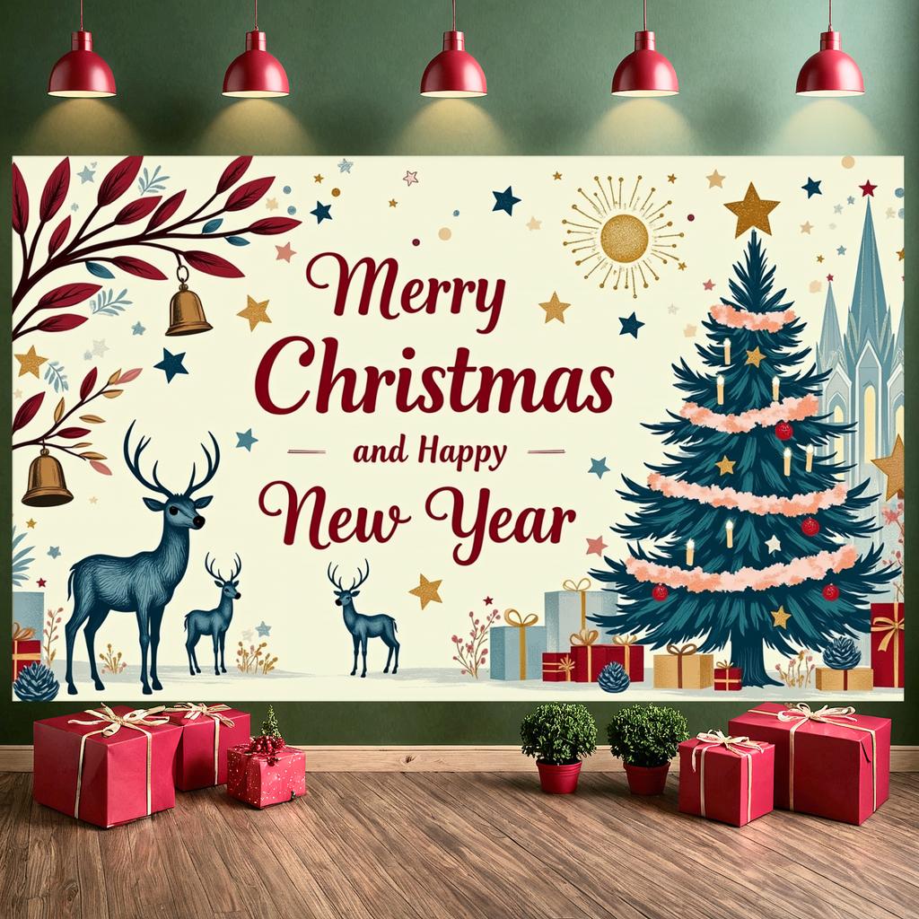 Weihnachtsbanner Rote Schrift Xmas Hintergrund Frohes Neues Jahr Hintergrund Weihnachtsbaum Weihnachtsbaum Display Für Büro Xmas