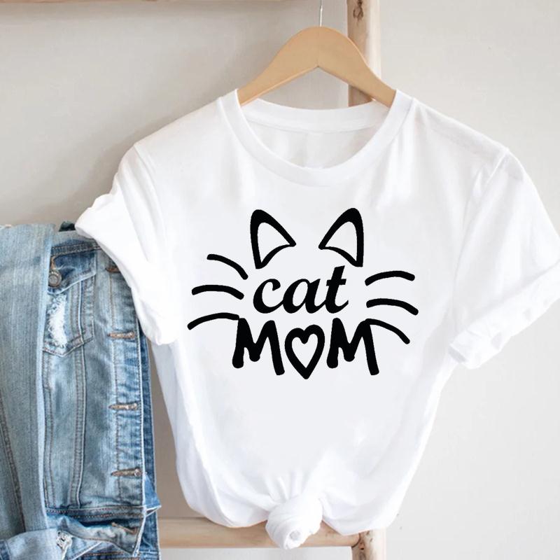 Summer Cat Women Short Sleeve Print Tee Top Love Cute Style Fashion T-shirt  Lady Female Clothing Casual Graphic T-shirt