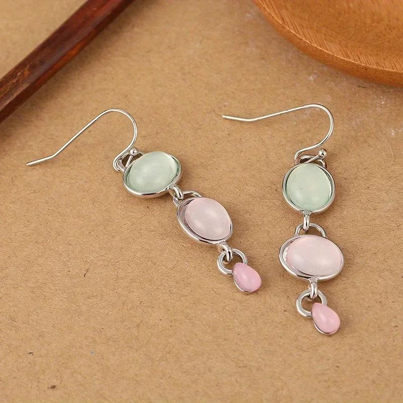 Elegant Irregular Pink Green Synthetic Zircon Long Dangle Earrings Women's  Banquet Pendant Jewelry Accessories Crafts