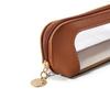 Transparent PU Leather Pencil Case with Window - 3D Stationery & Makeup Bag, Portable Storage Box