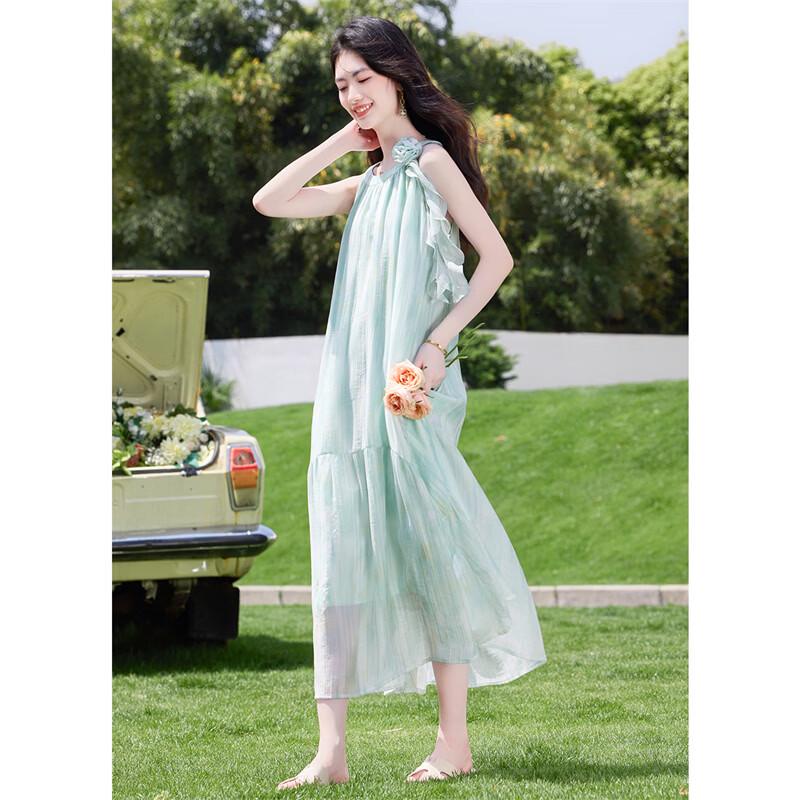 Fließendes Maxikleid im französischen Stil aus Lyocell-Mischgewebe mit Neckholder