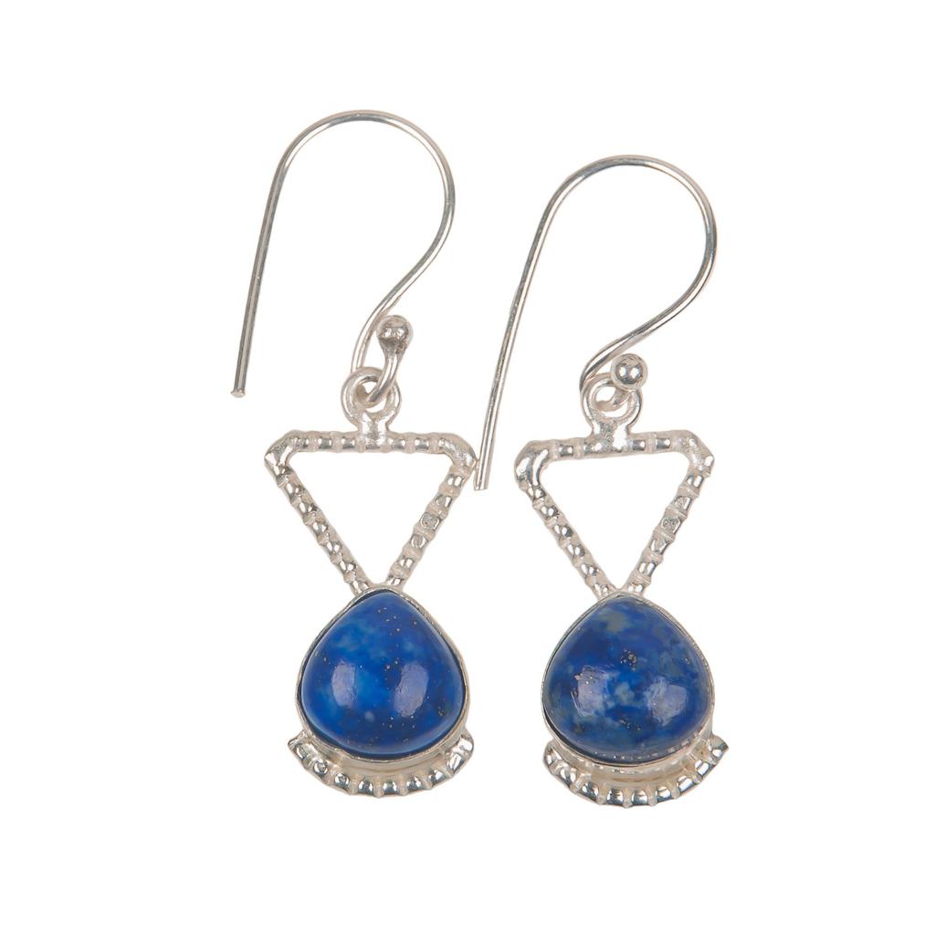 Natural Lapis Lazuli Gemstone 925 Sterling Silver Drop Earrings 1.62", Elegant Hook Earrings For Birthday Gift EE-93-24