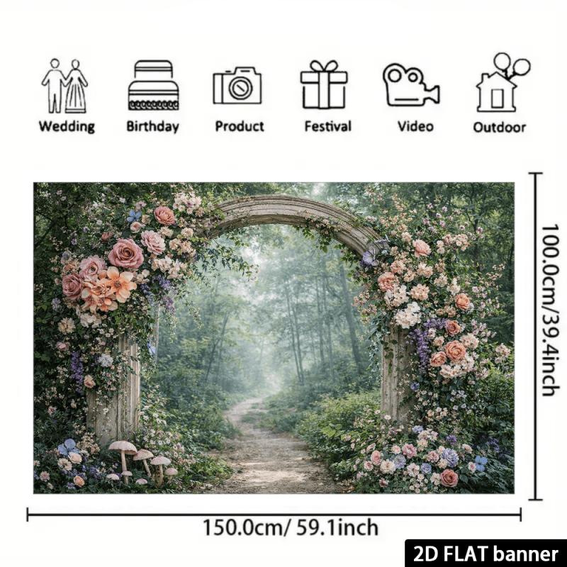 1Pcs Fantasy Garden Stone Arches Roses Hydrangeas Decoration Background Landscape Backdrop Decorations For Photo Studio Booth Party