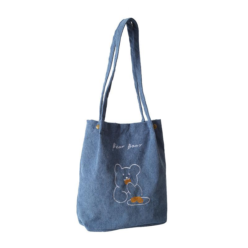 Women's Corduroy Tote Bag, Multi Purpose Fashi Shoulder Bag, Artistic Stripe Plush Handbag for Women College Student Daily Use