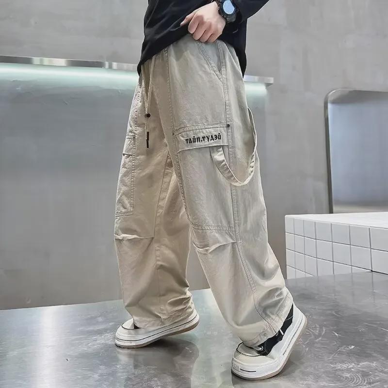 Spring Autumn Boys' Straight Casual Trousers Children's Overalls Children's Straight Casual Pants Loose Medium and Large Children's Pants Handsome