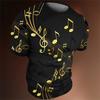 3D Printed Vintage T-Shirt For Men Musical Notes Pattern T Shirts Summer Casual Oversized Tees Round Neck Tops Short Sleeves
