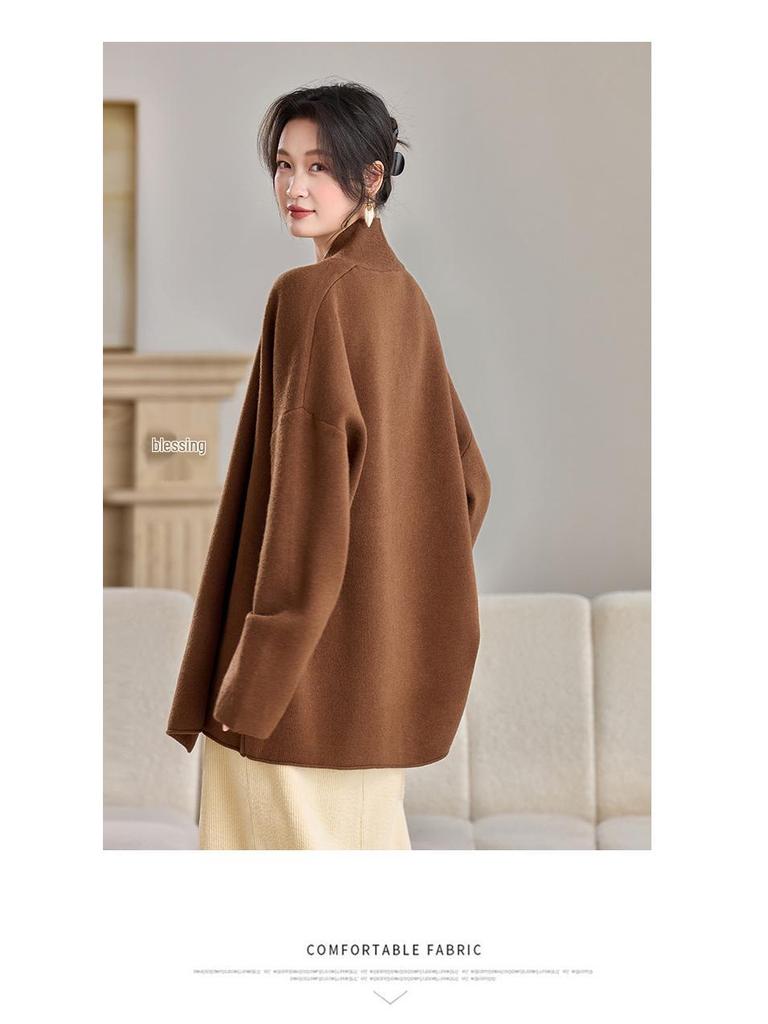 Woll-Cardigan-Übermantel - Damen Locker Einfarbig Gestrickt für Herbst/Winter 2025