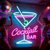 Vintage Neon Cocktail Bar Sign - Retro City Skyline Metal Art with Colorful Glow, Perfect for Home Pub & Cafe Decor